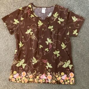 Cherokee studio doves scrub top L